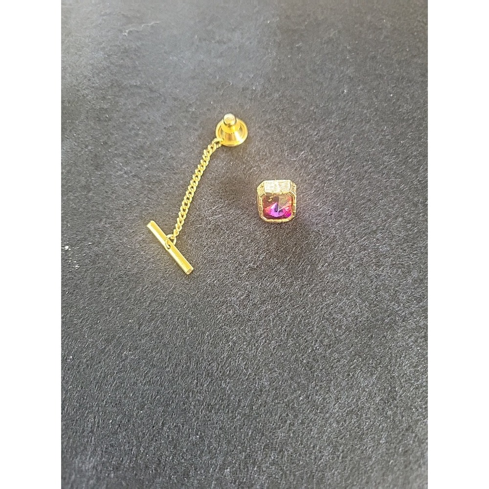 Vintage Watermelon Pink Gemstone MCM Rivoli Tie Tac Gold‎ Tone